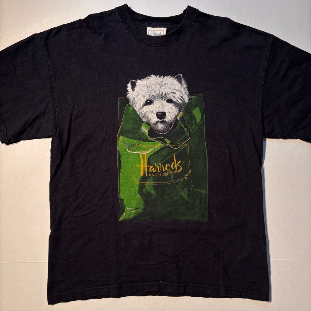 Vtg Harrods Knightsbridge London Terrier Dog Puppy 90’s USA Graphic T-shirt XL